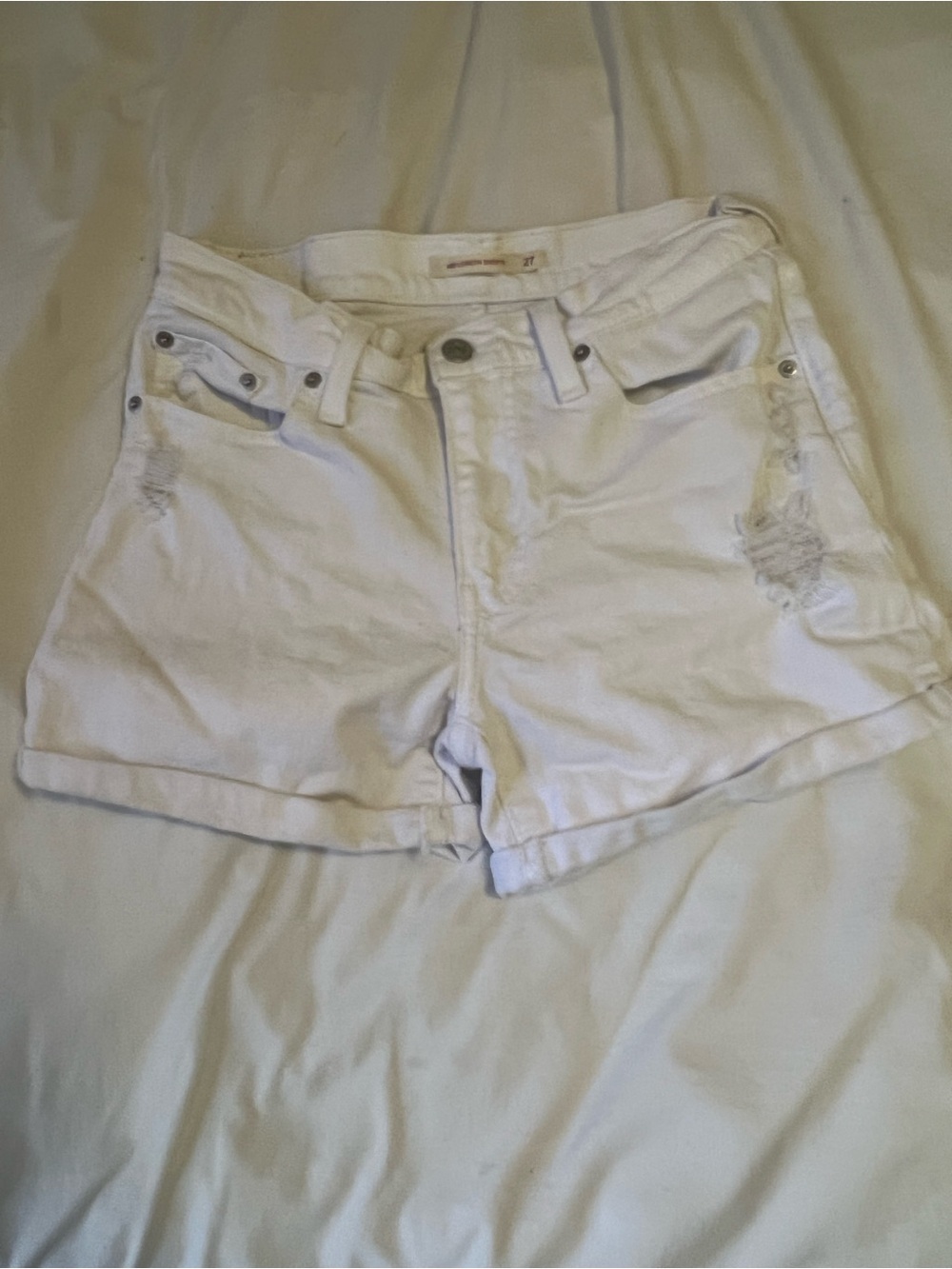 Levi's White Women's Denim Shorts with Distressed Accents